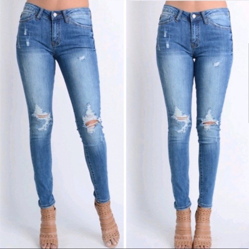 5 Star Rated New Distressed Skinny Denim Jeans - Picture 2 of 5
